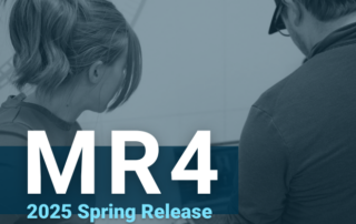 MR4 2025 Spring Release Two employees looking at a screen with MR4 software.