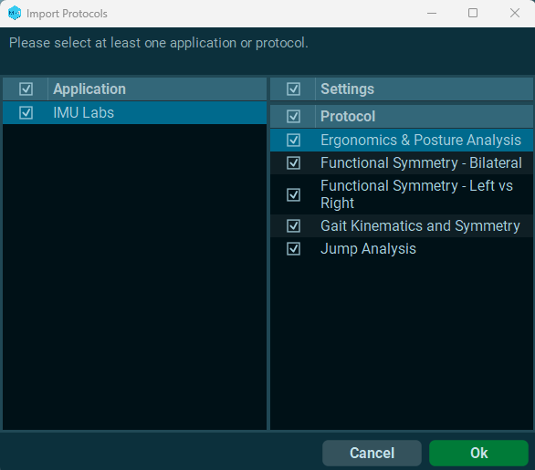 select imu lab protocols for import