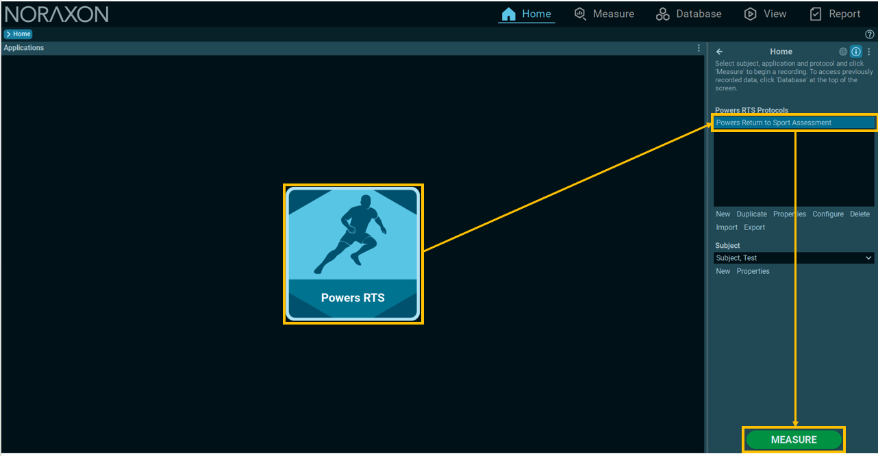 Powers RTS select application and protocol Start a measurement in Powers RTS workflow