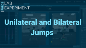 Unilateral and Bilateral Jump Analysis Promotional graphic for a Force Lab Experiment focused on unilateral and bilateral jumps, featuring Noraxon MR software with synchronized frontal and side video, 2D markerless joint tracking, and force plate data.
